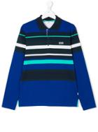 Boss Kids Striped Long Sleeve Polo Shirt - Blue