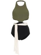 Flagpole Lynn With Sash Cutout High Neck Swimsuit - Green