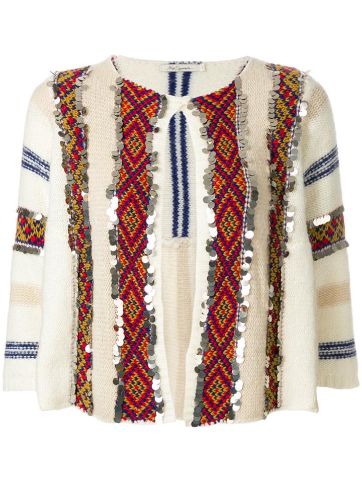 Mes Demoiselles Embellished Intarsia Stripe Cardigan - Nude & Neutrals