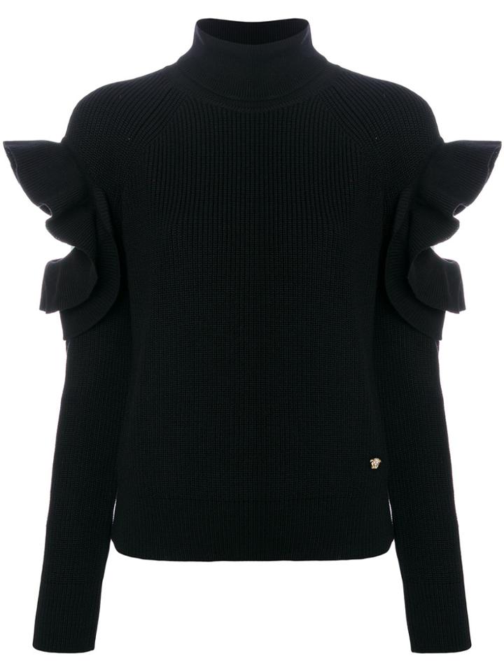 Versace Ruffle Trim Jumper - Black
