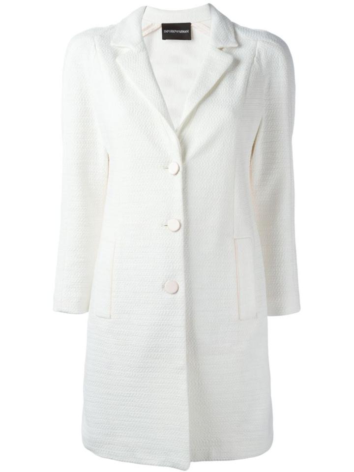 Emporio Armani Single Breasted Overcoat, Women's, Size: 44, White, Cotton/polyamide/spandex/elastane