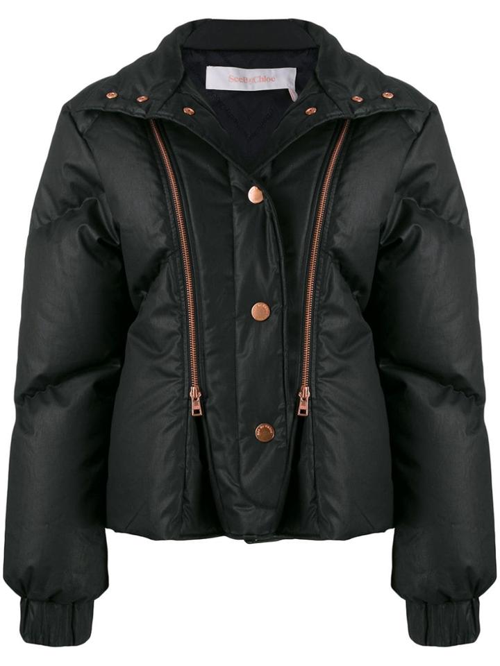 See By Chloé Quilted Double Zip Jacket - Black