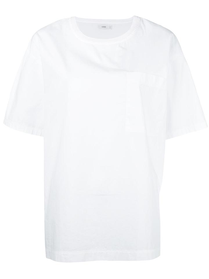 Closed Pocket Detail Crew Neck T-shirt, Women's, Size: Medium, White, Cotton