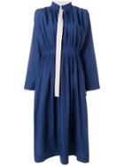 Cédric Charlier Gathered And Pleated Midi Dress - Blue