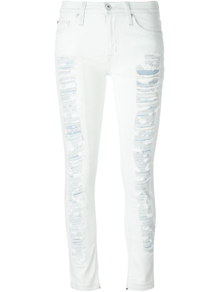 Hudson Destroyed Bleached Jeans, Women's, Size: 27, White, Cotton/polyester/spandex/elastane