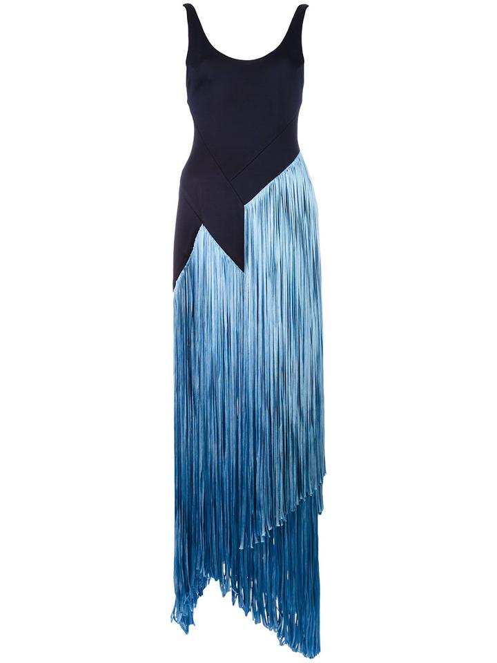 Galvan Carmen Fringe Dress, Women's, Size: 38, Blue, Polyamide/spandex/elastane/viscose/spandex/elastane