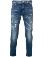 Entre Amis Cropped Distressed Jeans - Blue