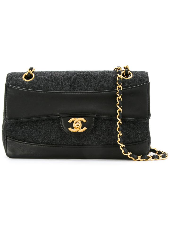 Chanel Vintage Double Chain Shoulder Bag - Black