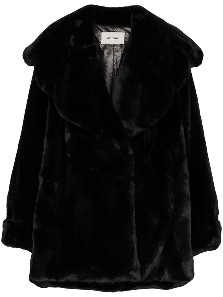 We11done Faux Fur Oversized Coat - Black
