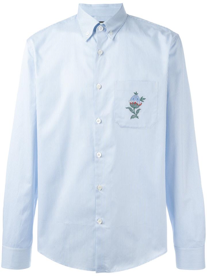 Gucci Floral Embroidered Striped Shirt, Men's, Size: 38, Blue, Cotton