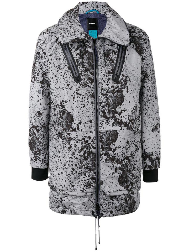 Diesel Long Anorak Jacket, Men's, Size: Medium, Grey, Polyester