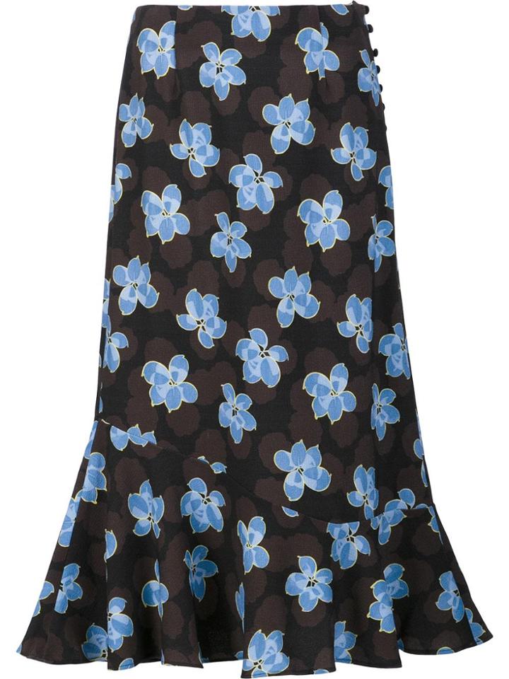Suno Floral Print Skirt - Black