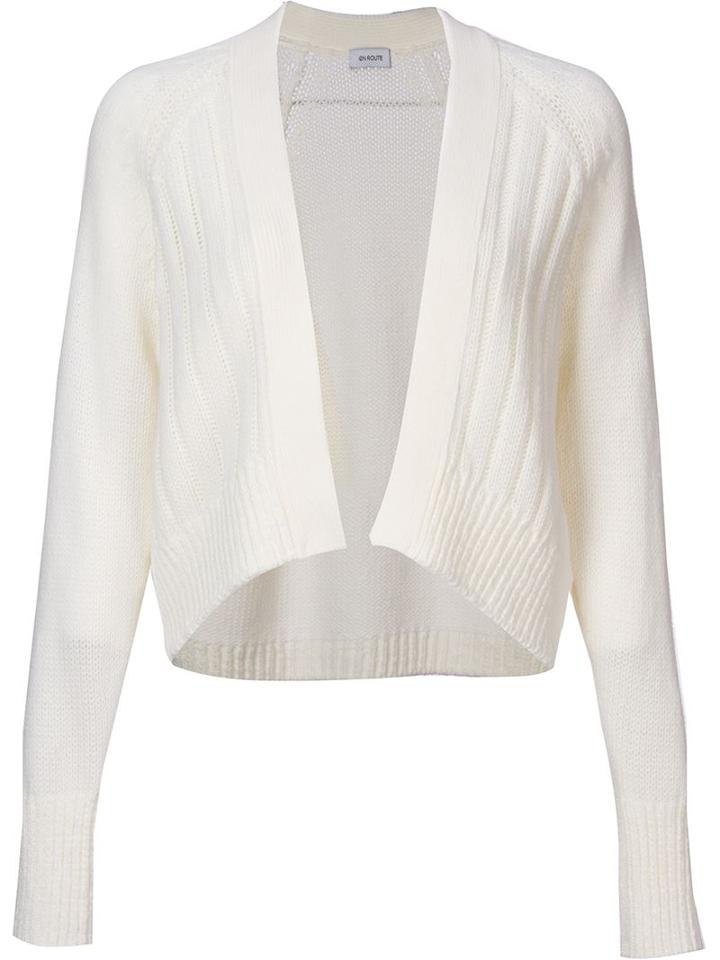 En Route Open Front Crop Cardigan, Women's, White, Cotton/acrylic