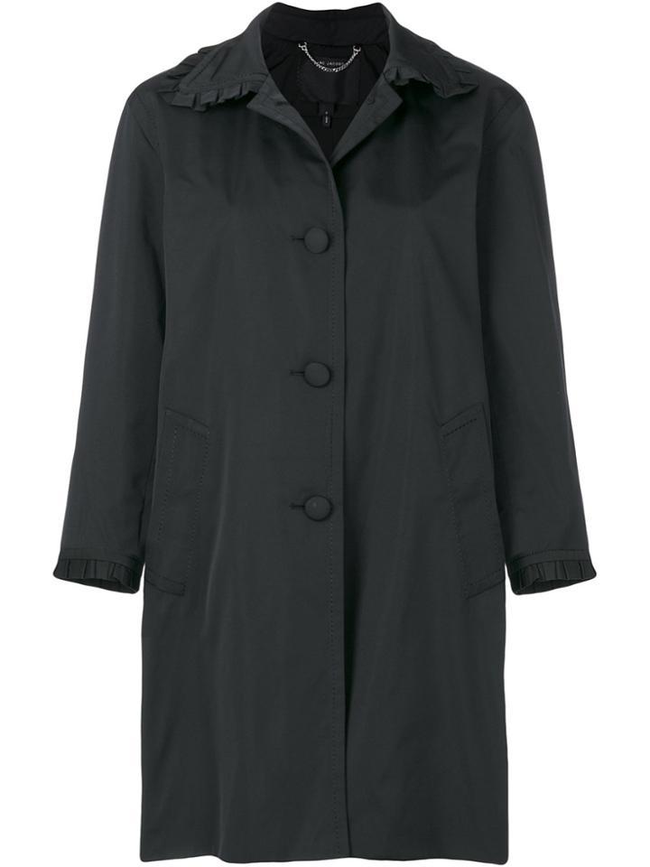 Marc Jacobs Frill Detail Balmacaan Coat - Black