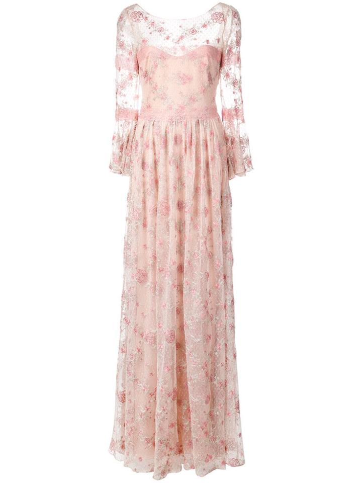 Marchesa Notte Floral Embroidered Long Dress - Pink