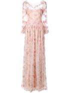 Marchesa Notte Floral Embroidered Long Dress - Pink