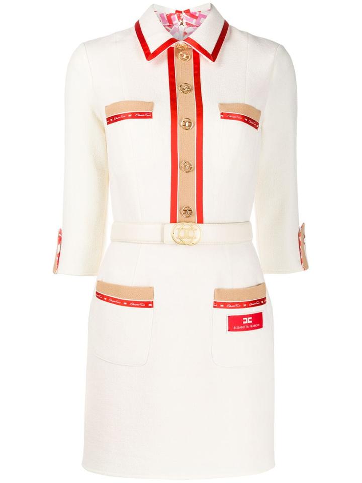 Elisabetta Franchi Logo Trim Shirt Dress - White