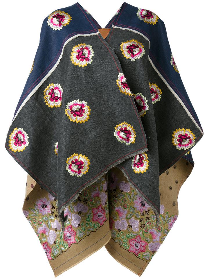 Ermanno Gallamini - Appliquée Poncho - Women - Linen/flax/polyamide/viscose - One Size, Linen/flax/polyamide/viscose