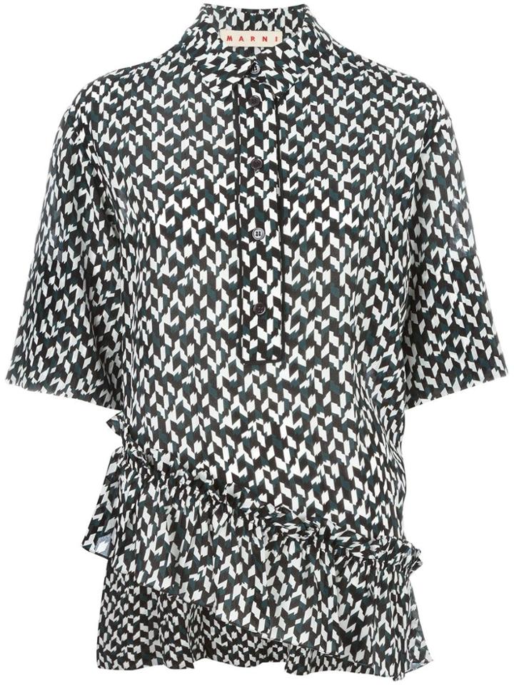 Marni Geometric Asymmetric Ruffle Blouse - Green