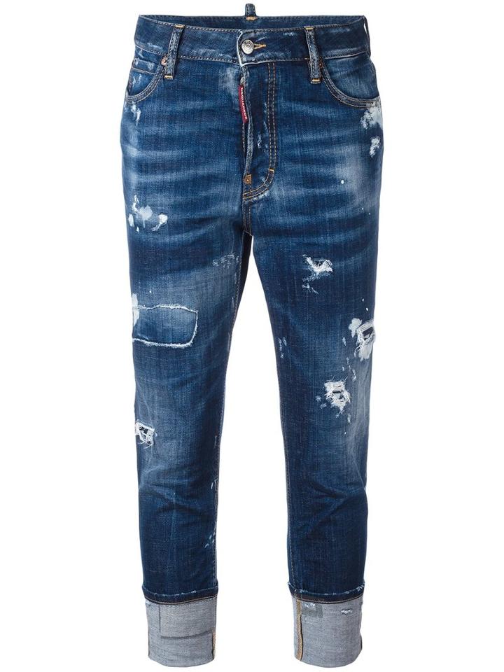 Dsquared2 London Cropped Jeans, Size: 40, Blue, Cotton/spandex/elastane/leather/cotton