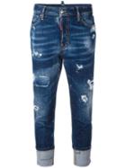 Dsquared2 London Cropped Jeans, Size: 40, Blue, Cotton/spandex/elastane/leather/cotton