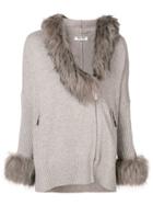 Max & Moi Fur Trim Zipped Cardigan - Nude & Neutrals
