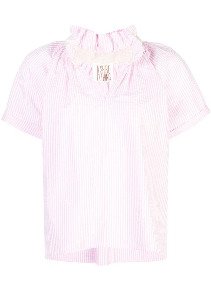 A Shirt Thing Striped V-neck Blouse - Pink
