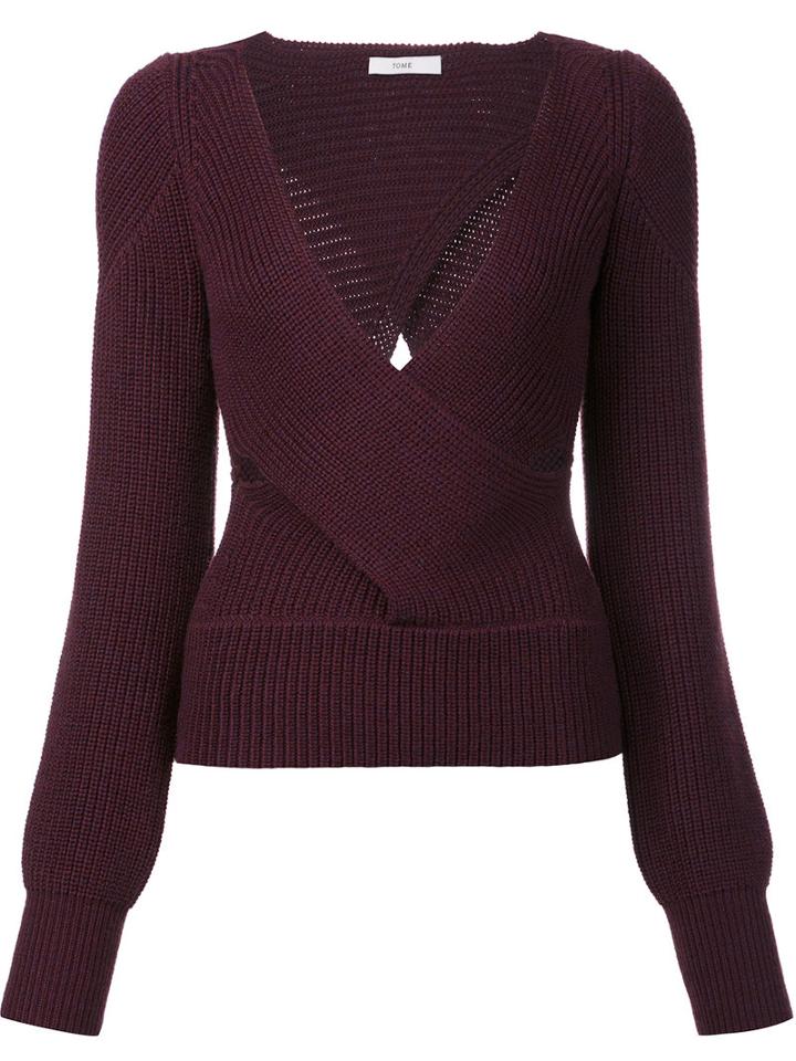 Tome Cut-off Detailing V-neck Blouse, Women's, Size: Medium, Pink/purple, Wool