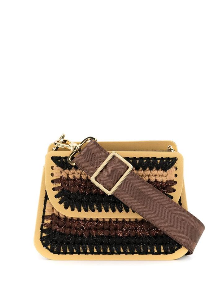 0711 Striped Monaco Bag - Brown