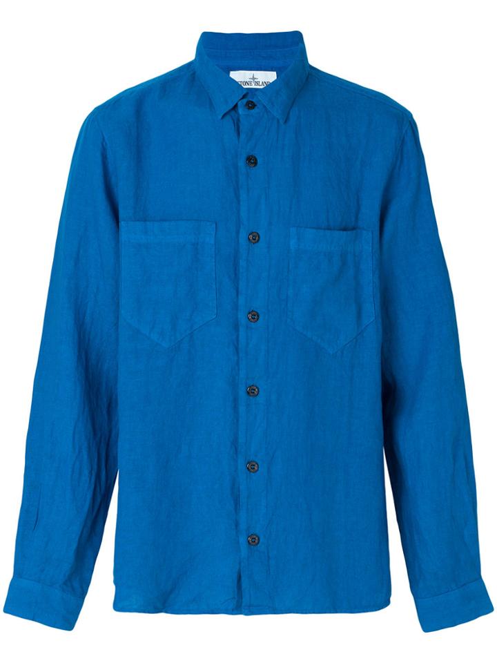 Stone Island Long Sleeve Button Front Shirt - Blue