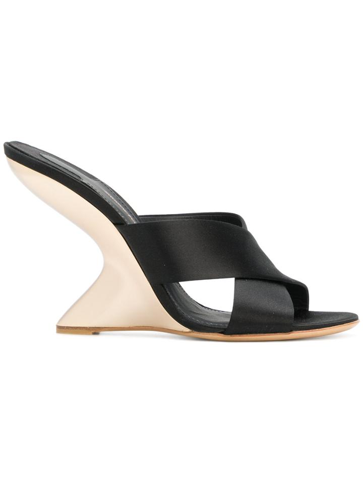 Salvatore Ferragamo F-wedge Satin Sandals - Black