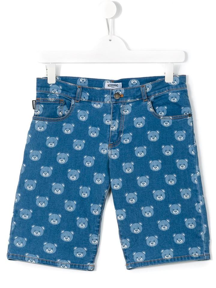 Moschino Kids Teddy Bear Print Denim Shorts, Boy's, Size: 14 Yrs, Blue