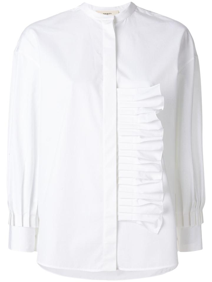 Ports 1961 Ruffle Detail Mandarin Collar Shirt - White