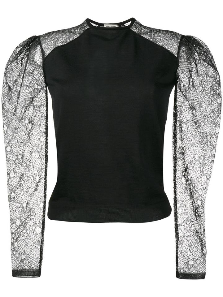 Saint Laurent Lace Sleeve Jumper, Women's, Size: Medium, Black, Cashmere/polyester