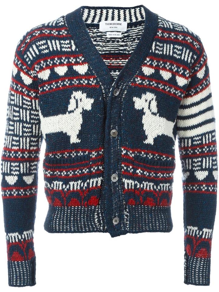Thom Browne Dog Intarsia Cardigan, Men's, Size: 4, Mohair/wool