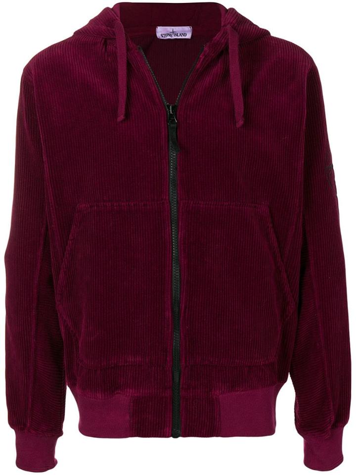 Stone Island Zipped Hooded Sweater - Red