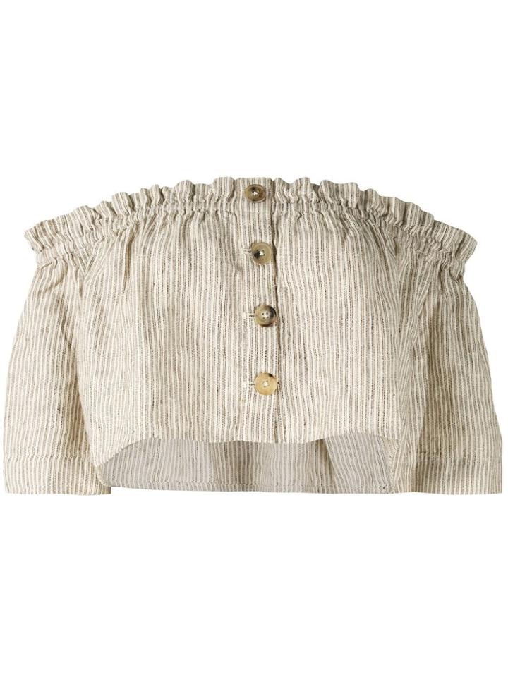Venroy Striped Strapless Cropped Top - Brown