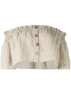 Venroy Striped Strapless Cropped Top - Brown