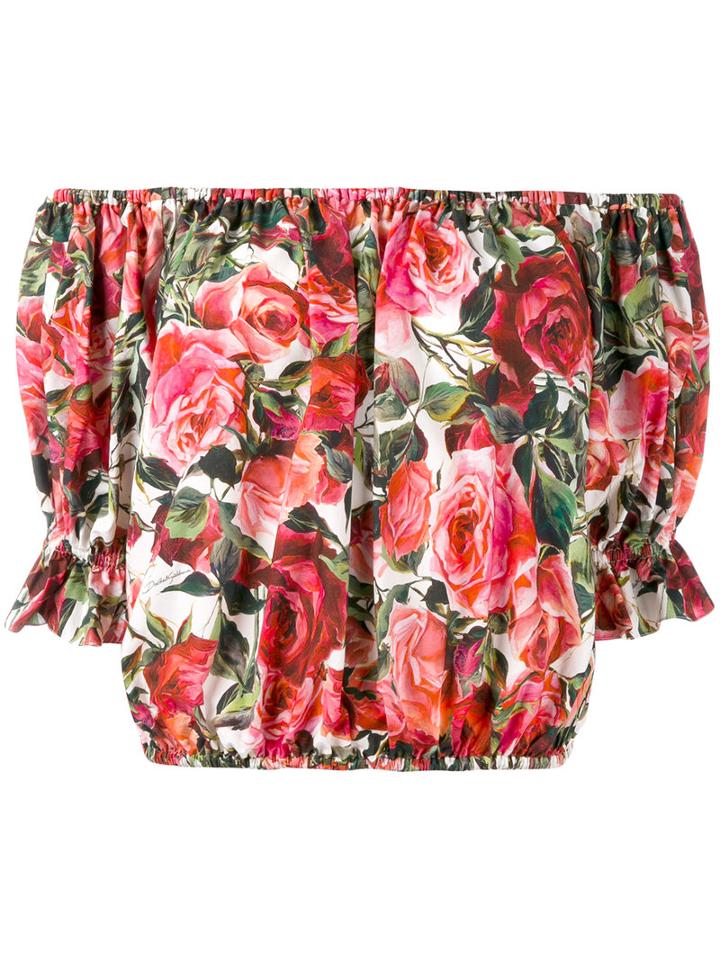 Dolce & Gabbana Rose (pink) Print Cropped Blouse, Women's, Size: 38, Cotton