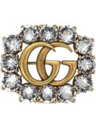 Gucci Metal Double G Brooch With Crystals - Metallic