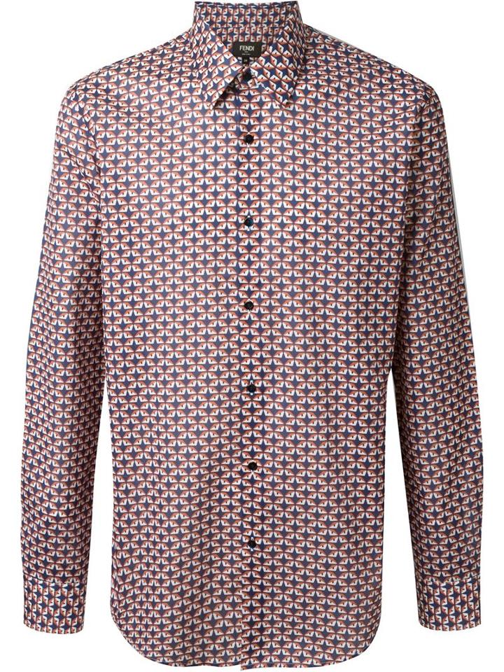 Fendi Bag Bugs Shirt, Men's, Size: 41, Blue, Cotton