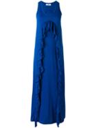 Msgm Ruffle Trim Dress, Women's, Size: Small, Blue, Cotton/polyester