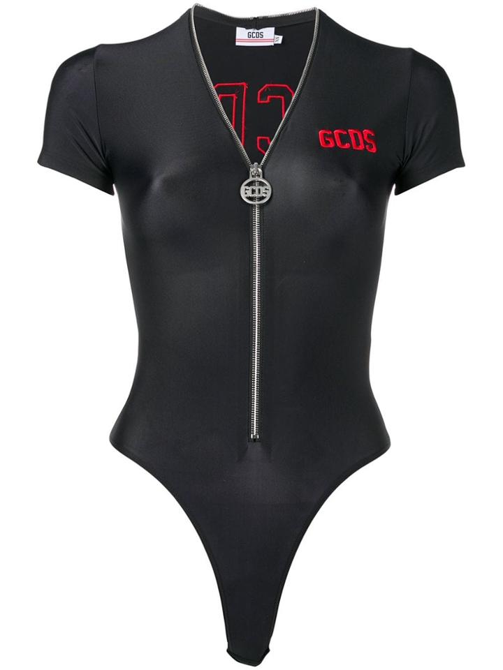 Gcds Front Zip Bodysuit - Black