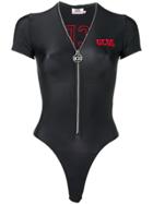Gcds Front Zip Bodysuit - Black
