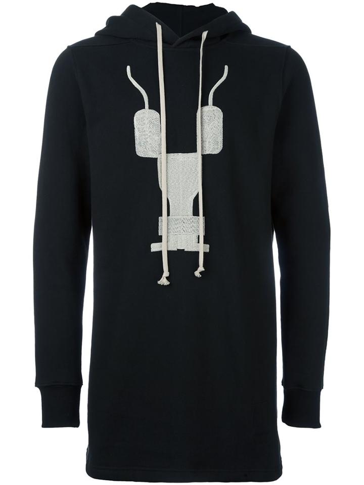 Rick Owens Drkshdw Abstract Print Hoodie, Men's, Size: Medium, Black, Cotton