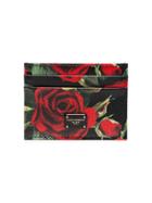 Dolce & Gabbana Multicolour Rose Print Leather Cardholder - Black