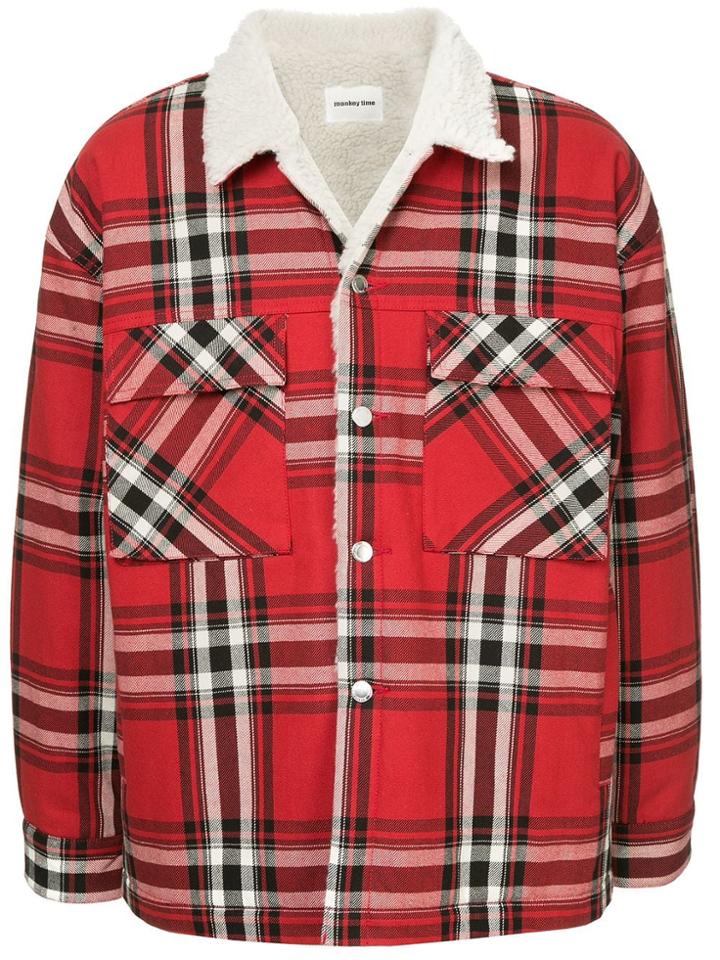 Monkey Time Plaid Shirt Jacket - Red