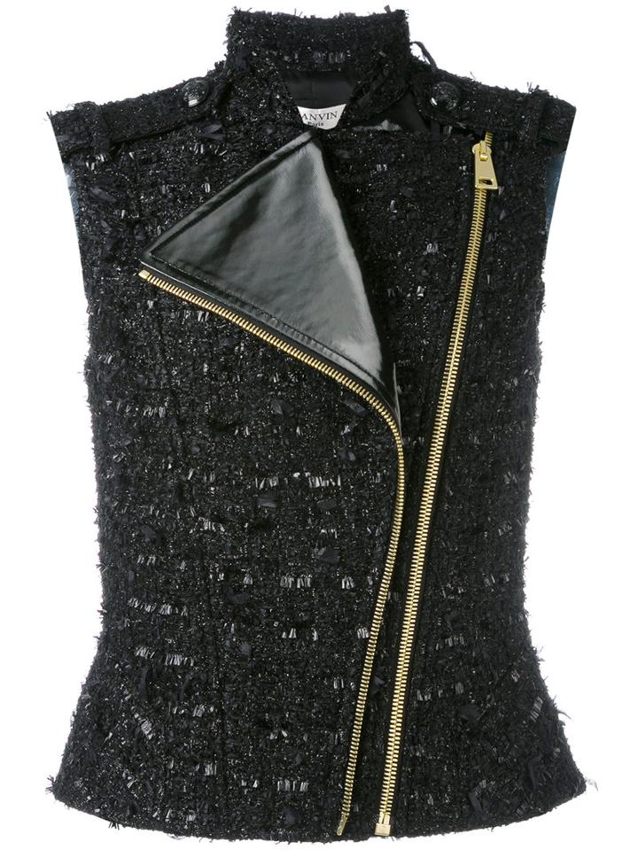 Lanvin - Asymmetric Metallic Gilet - Women - Polyamide/polyester/acetate/metallized Polyester - 38, Black, Polyamide/polyester/acetate/metallized Polyester