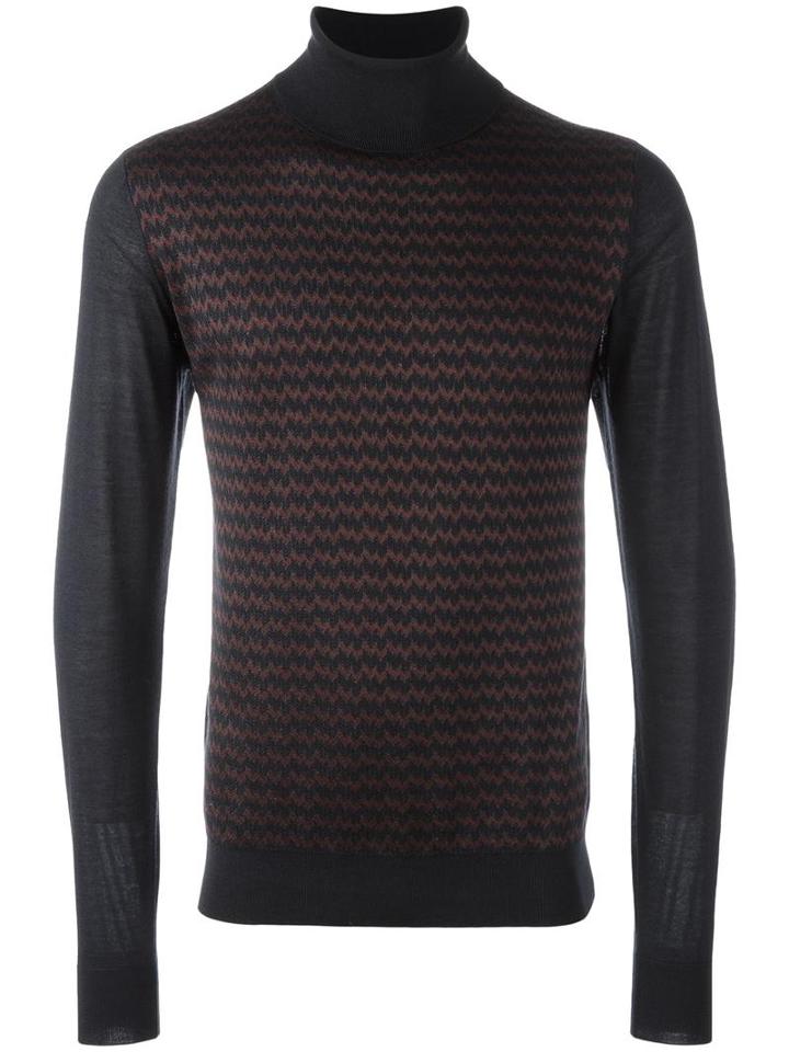 Brioni Turtleneck Zig-zag Pattern Jumper, Men's, Size: 54, Blue, Silk/cashmere