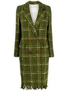 Tela Fringed Hem Houndstooth Coat - Green